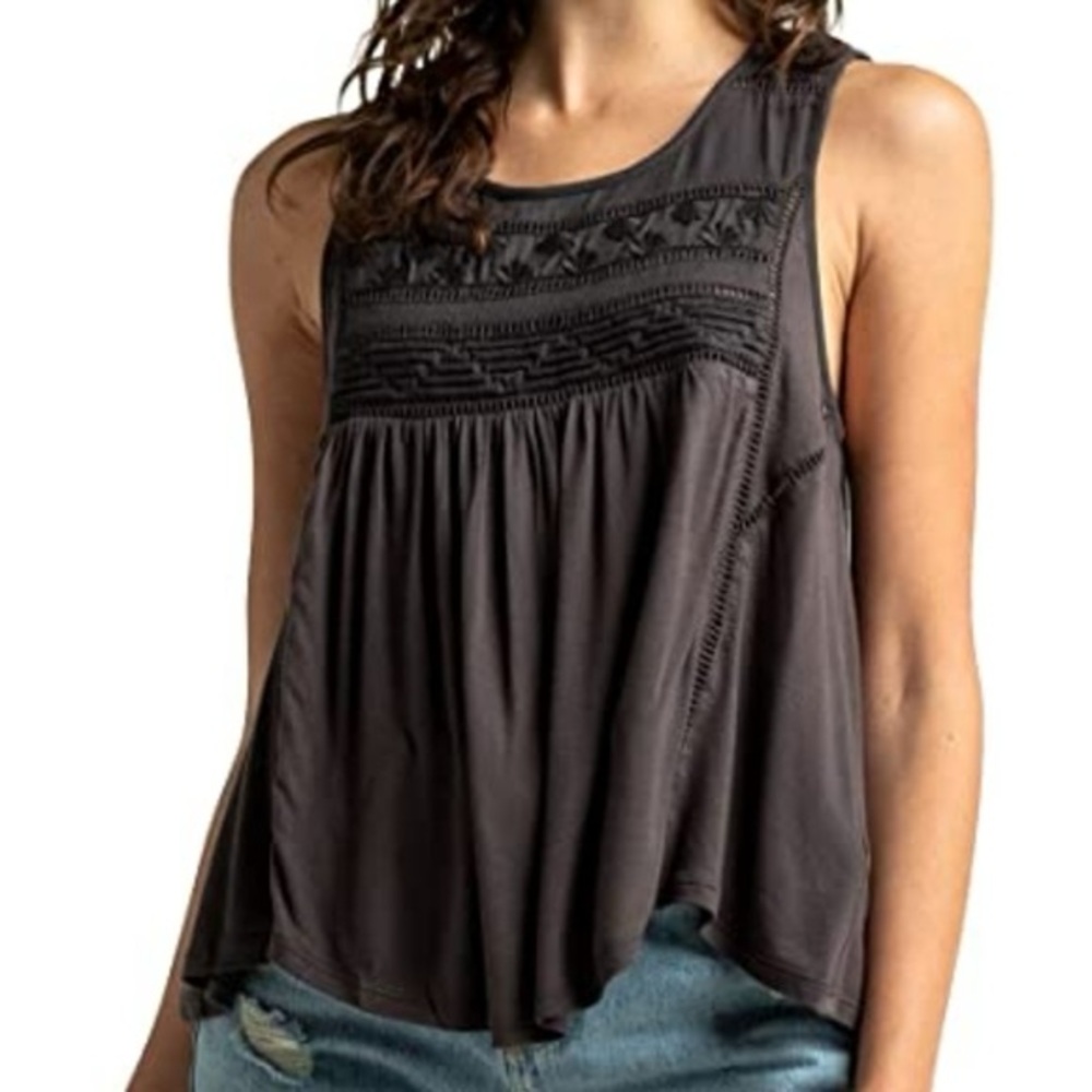O’Neill Gray Tokeen Sleeveless Embroidered Eyelet Knit‎ Boho Tank Top